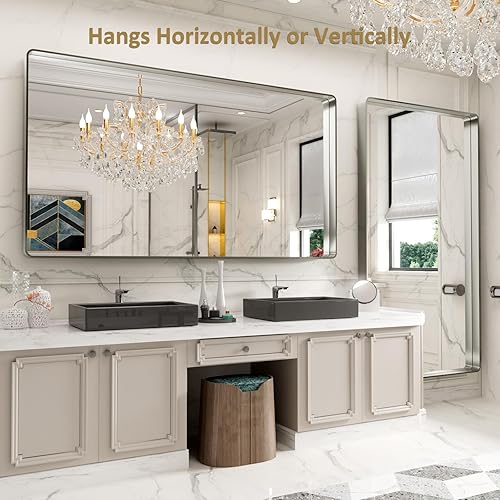 Miniatura 182 de LOAAO - Espejo de tocador para baño con marco de metal negro mate de 24 x 32 pulgadas para pared, rústico, rectangular, grande, redondeado