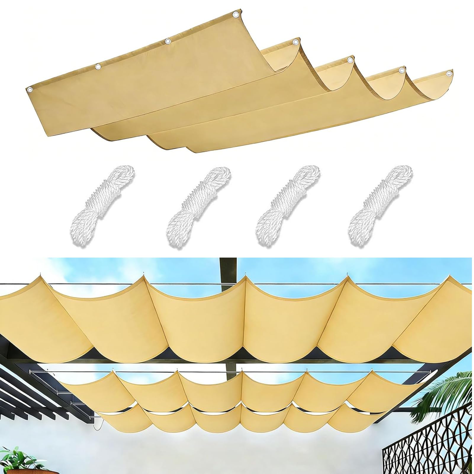 Toile pour pergola étanche et anti-UV avec voile rétractable ondulée 3x3M