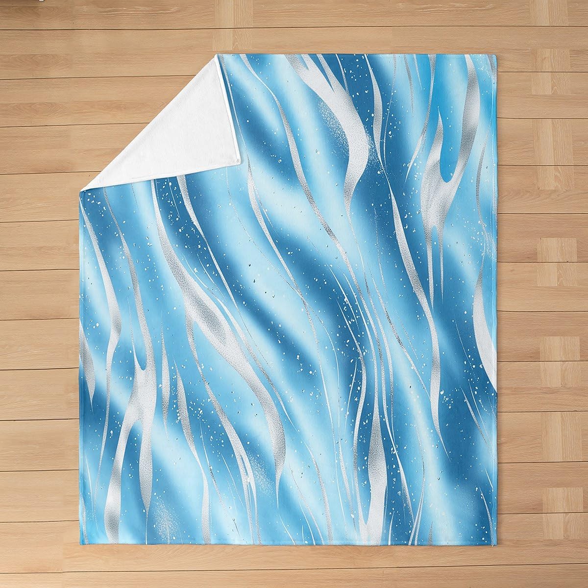 Castle Fairy Blue White Stripes Throw Blanket Watercolor Tie Dye Lines Simple Style Fleece Blanket for Kids Teens Adults Glitter Silver Graffiti Modern Flannel Blanket for Chairs Office Twin 60x80