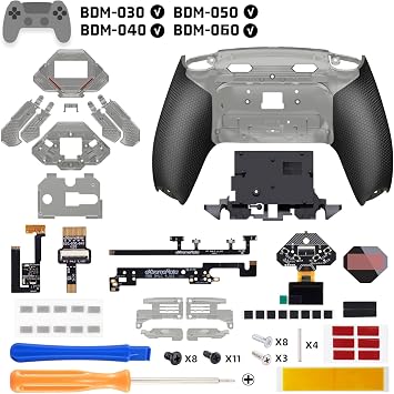 eXtremeRate SPARK Back Paddles Kit for PS5 Controller BDM-030 040 050 060 Models,OLED Display + Clicky Trigger Stops + Rubberized Grips Remappable 4 Back Buttons Set for PS5 Controller - Clear & Black