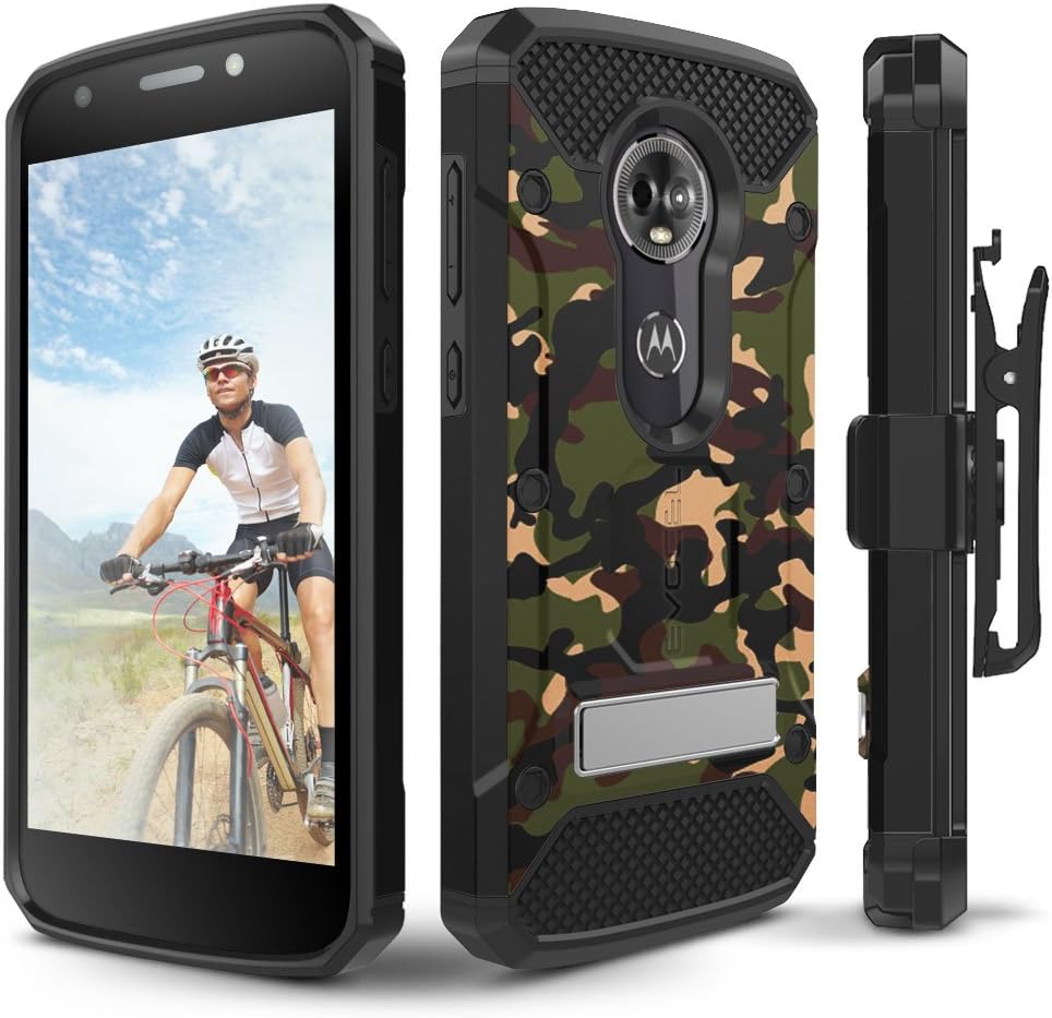 Moto E5 Plus / E5 Supra Case, Evocel [Explorer Series Pro] Premium Full Body Case with Glass Screen Protector, Belt Clip, & Metal Kickstand for Motorola Moto E5 Supra/Moto E5 Plus, Camouflage