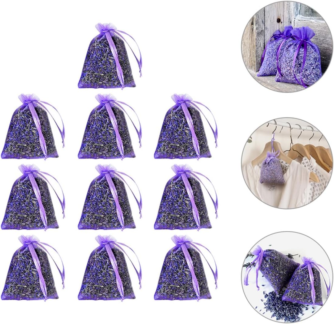 Cabilock 10pcs Lavender Hanging Sachet Bags Dried Flower Fresheners for Closets Vehicles and Storage Organza Bags Drawstring Design for Home and Fragrance