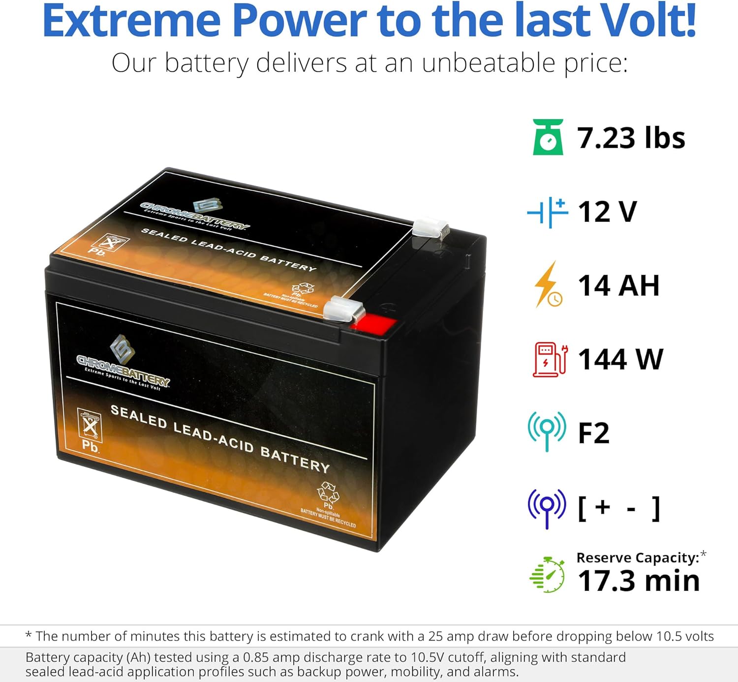 CB CHROMEBATTERY 12V 14AH Sealed Lead Acid (SLA) Rechargeable Battery – 2 Pack – F2 Terminal – Deep Cycle Design – for UPS, Alarms, Emergency Lighting, Scooters, Ride-On Toys, Solar & More