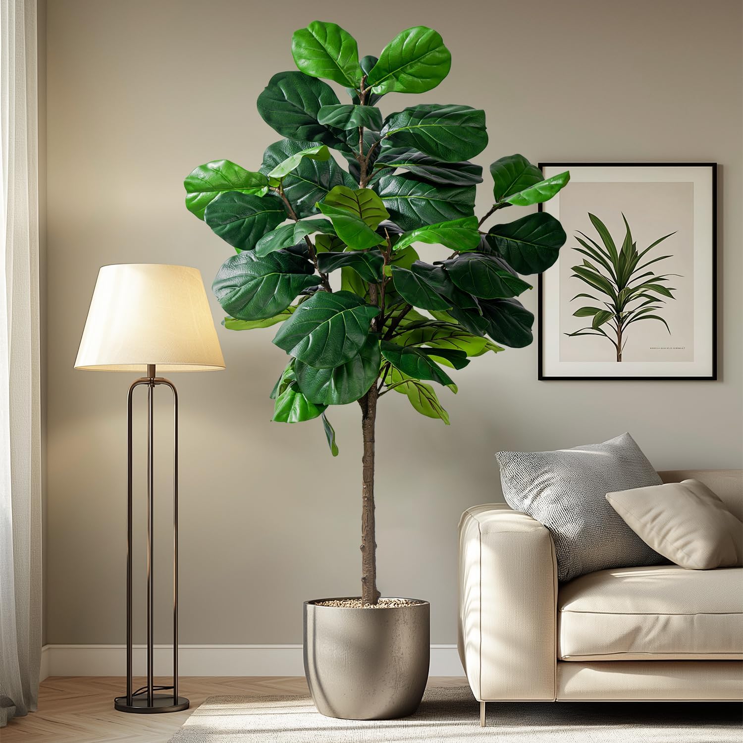 Artificial Fiddle Leaf Tree-6ft Faux Plant Fake Ficus Lyrata Tree Artificial Fig Silk Trees with Pot Floor Plants for Home Living Room Decor Indoor(No Planter - Image 3