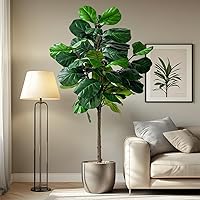 Vista 3 de Artificial Fiddle Leaf Tree-6ft Faux Plant Fake Ficus Lyrata Tree Artificial Fig Silk Trees with Pot Floor Plants for Home Living Room Decor