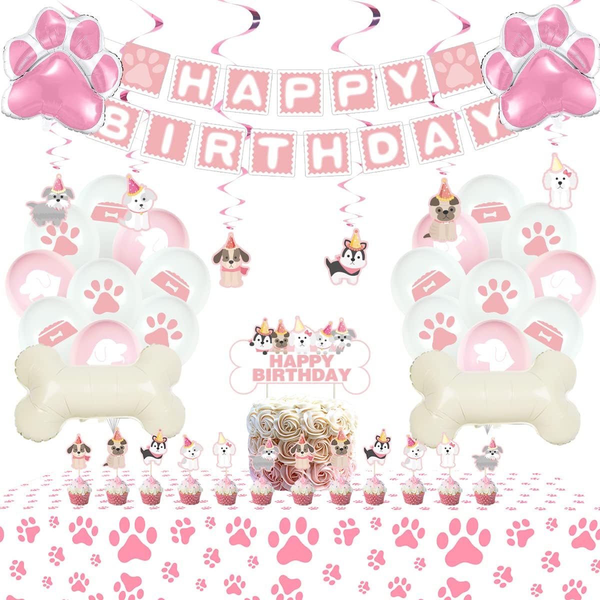 Pink Dog Birthday Party Decorations Happy Birthday Banner