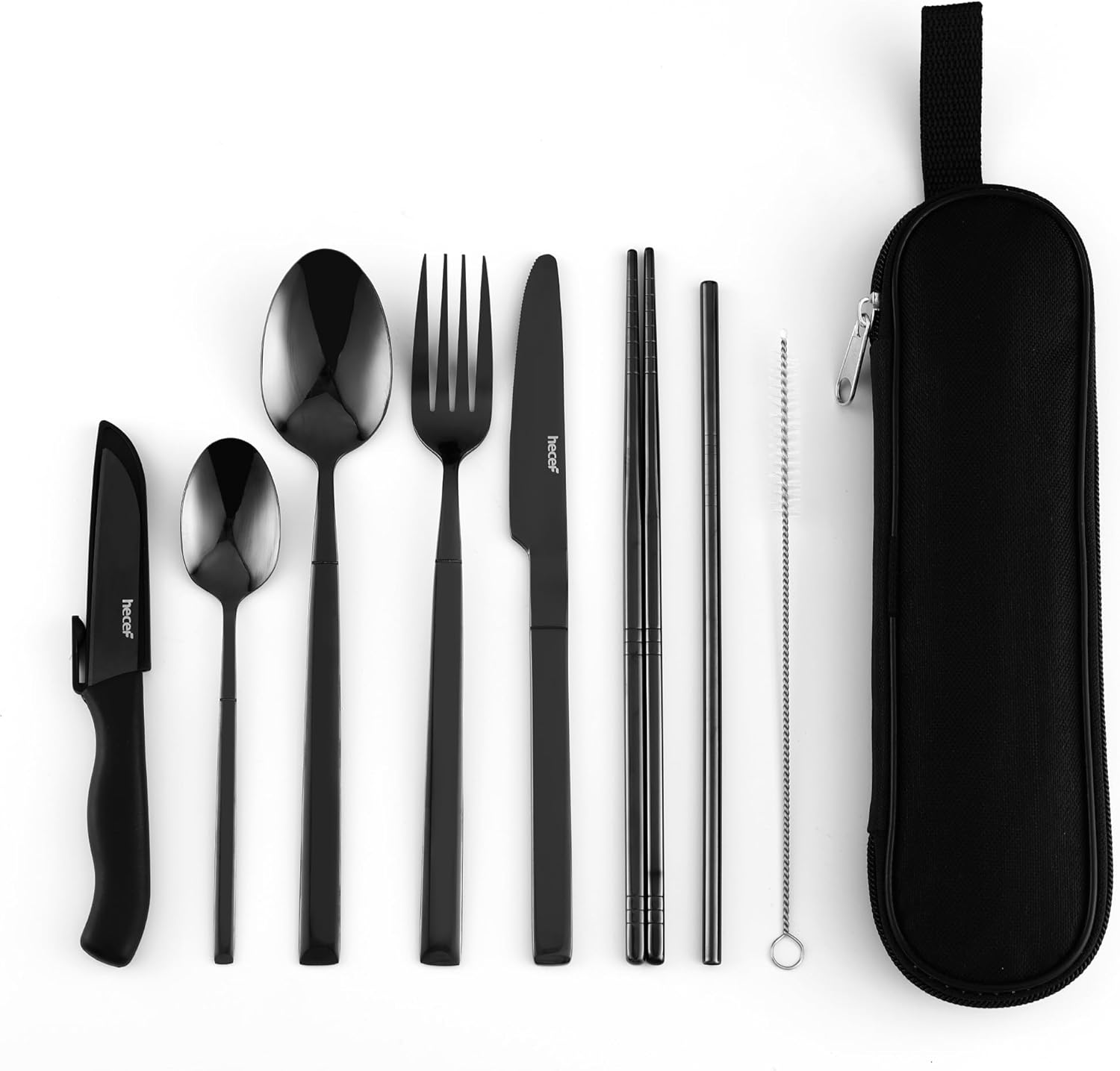hecef Travel Cutlery Set, Portable Camping Cutlery Set for 1, Reusable