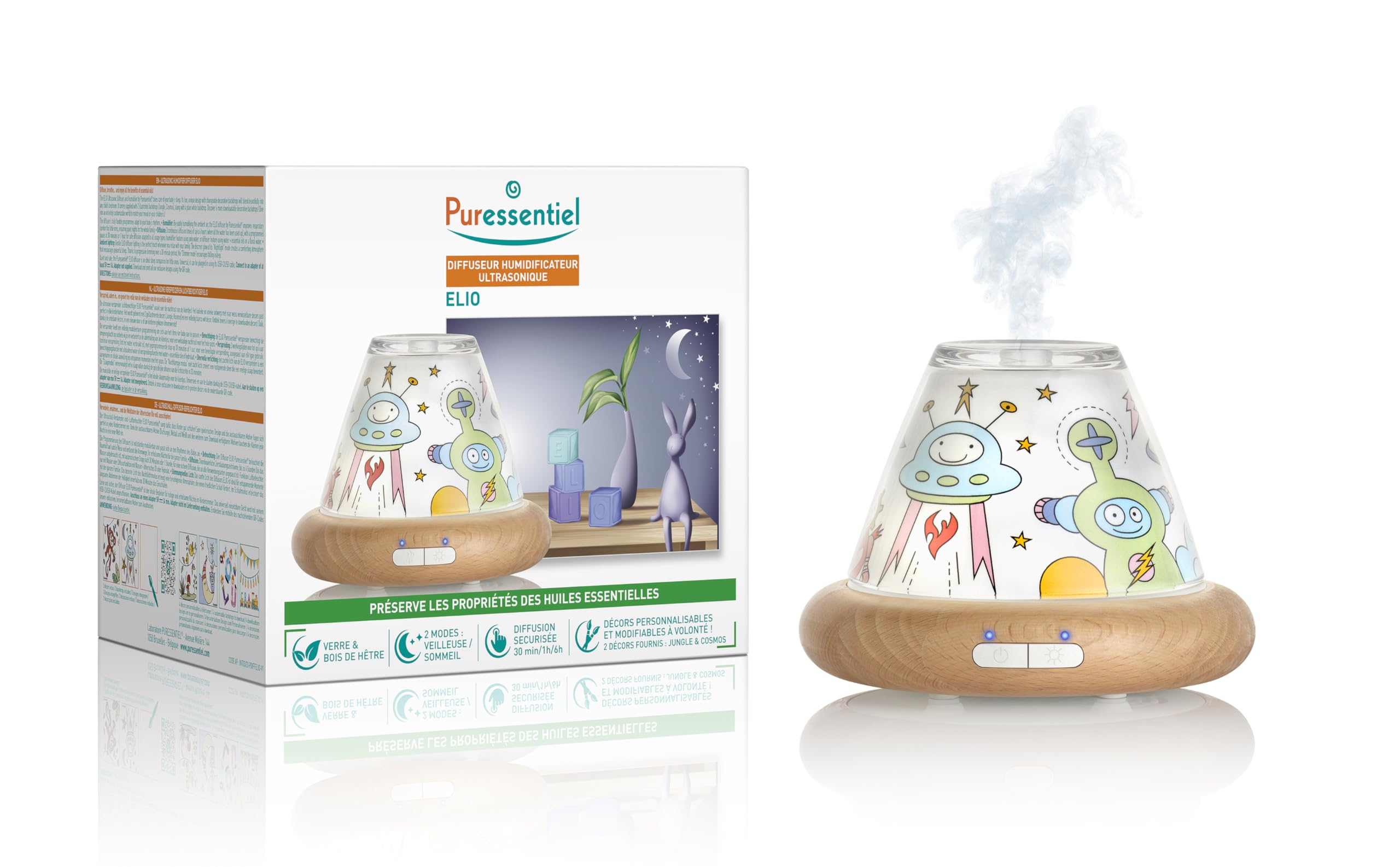Puressentiel Ultradźwiękowy dyfuzor nawilżający – ELIO – tryb nocny i sen dla dzieci – konfigurowalne dekoracje