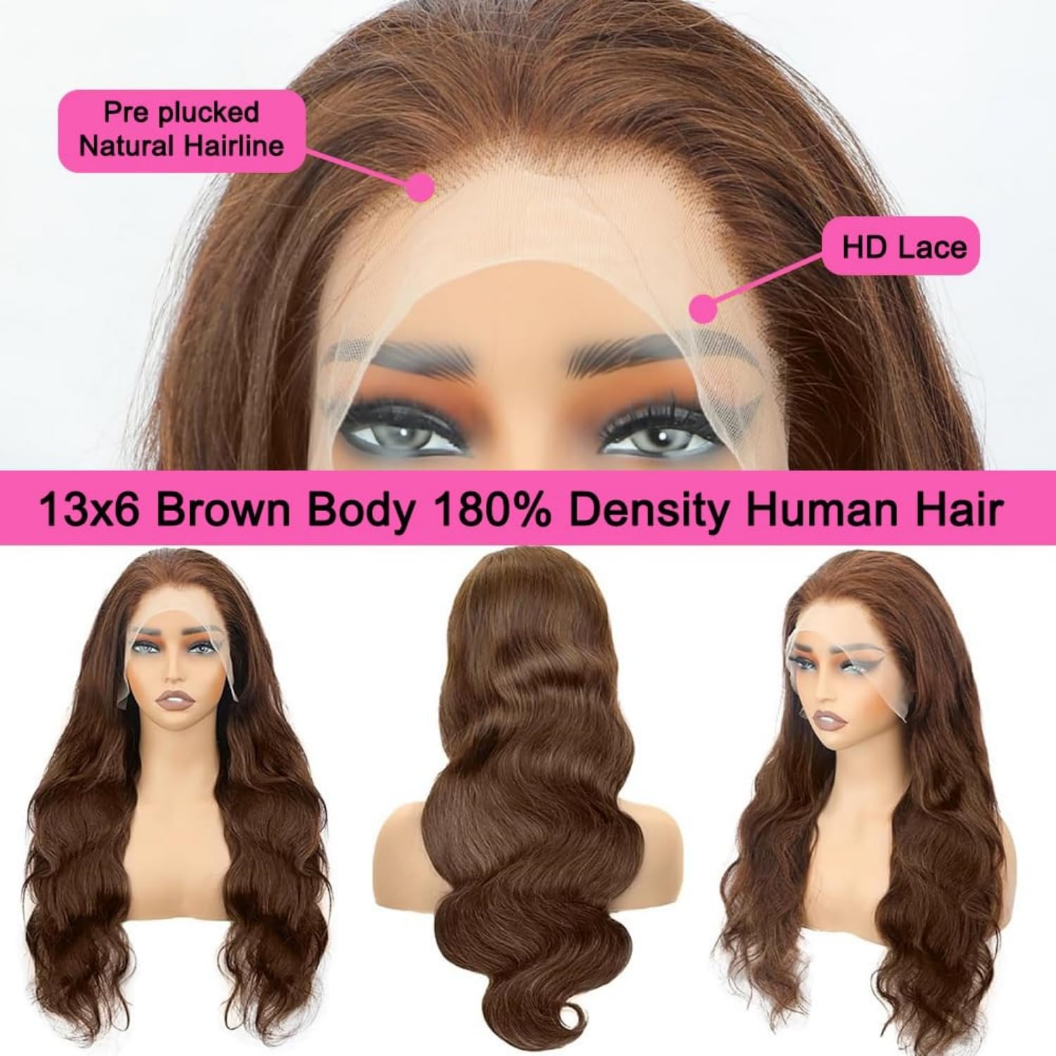 Chocolate Brown Body Wave Wig Human Hair 180 Density 13x6 Body Wave Lace Front Wigs Human Hair Pre Plucked Colored Frontal Wigs Human Hair Brown Wig Human Hair Wigs for Women 16 Inch