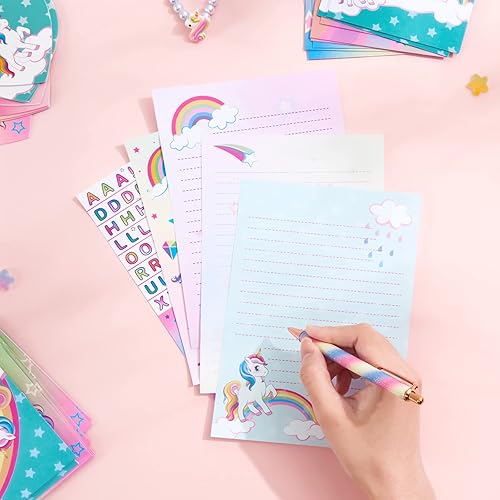 Miniatura 7 de Juego de papelería rosa para niñas, 69 piezas de papel de escritura con letras para niñas, niños, regalos para niñas, hojas de escritura con sobres,
