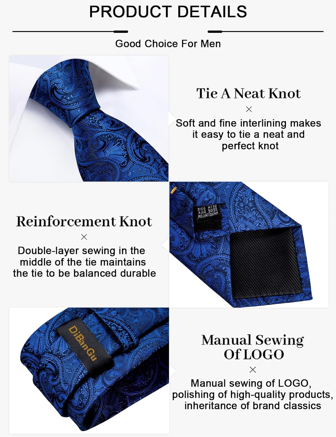 DiBanGu Paisley Ties for Men Silk Necktie and Pocket Square Cufflinks Tie Clip Set Woven Classic Mens Tie for Wedding Party - Image 6