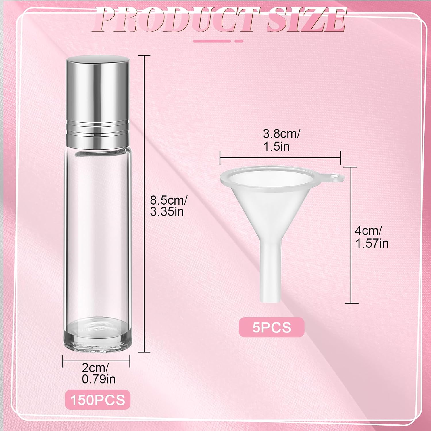 Sumind 150 Pcs Essential Oil Roller Bottles 10 ml Glass Empty Roll on Bottles with Stainless Steel Balls Leak Proof with 5 Funnel for Travel Essential Oil(Silver)