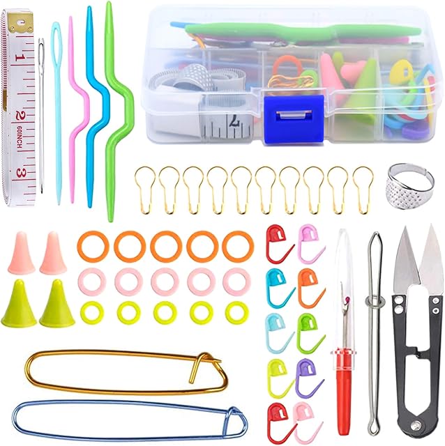 YMWALK 56Pcs Knitting Tools Accessories,Knitting and Crochet Accessories Basic Sewing Knitting Tools Set Needles Stitch Holders Markers Unpicker Crochet Starter Kit with Case for Beginners