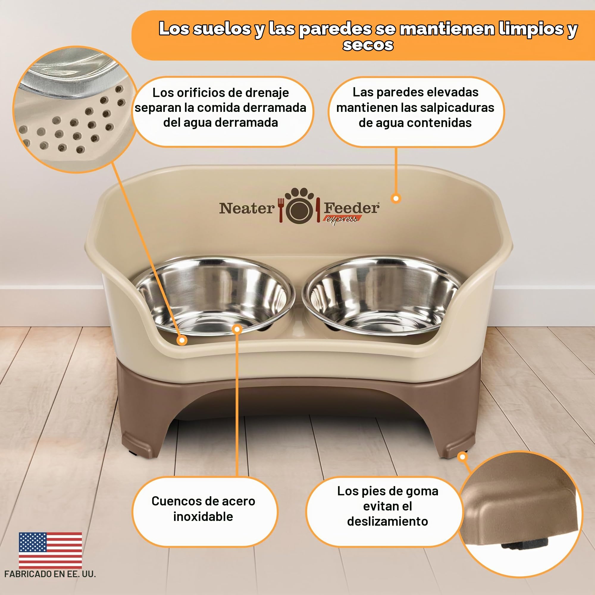 Neater Feeder - Comederos de acero inoxidable, a prueba de goteo, para mascotas