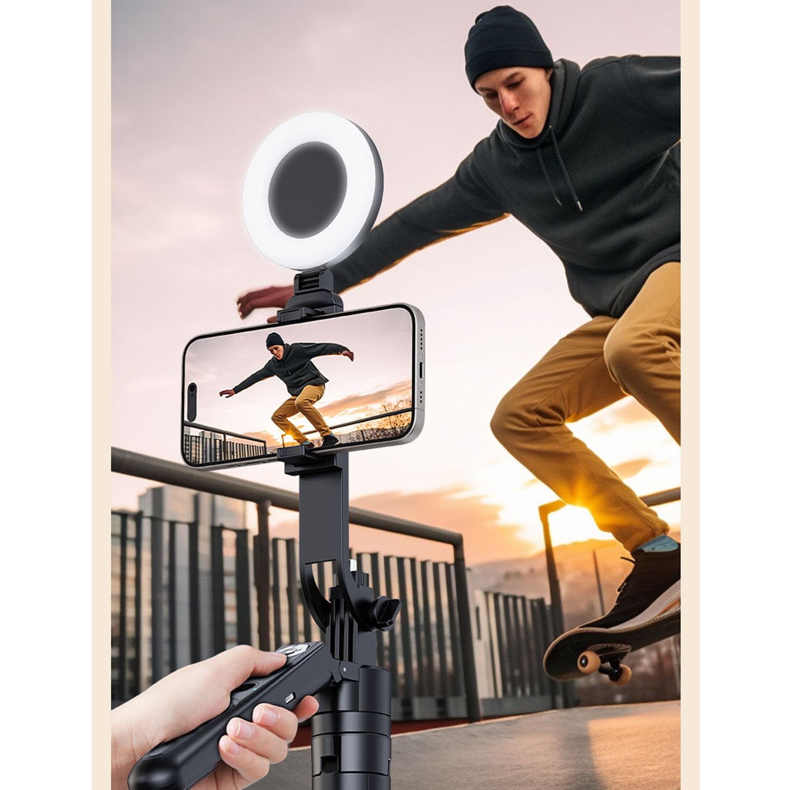 Stabilisateur de Cardan pour Smartphone, Stabilisateur de Suivi Automatique du Visage, Perche à Selfie avec Télécommande Bluetooth, 2 Lumières de Remplissage, Rotation à 360 °,