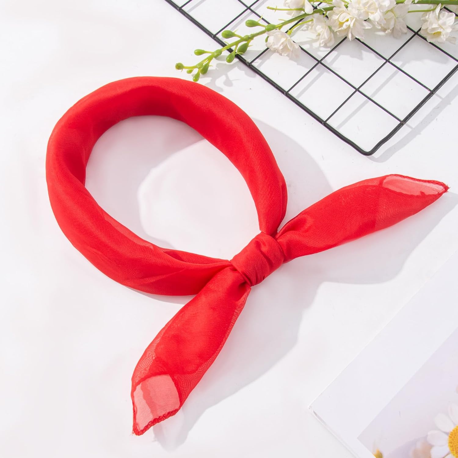 Vintage Soft Chiffon Scarf 50s Square Neck Head Scarf for Women