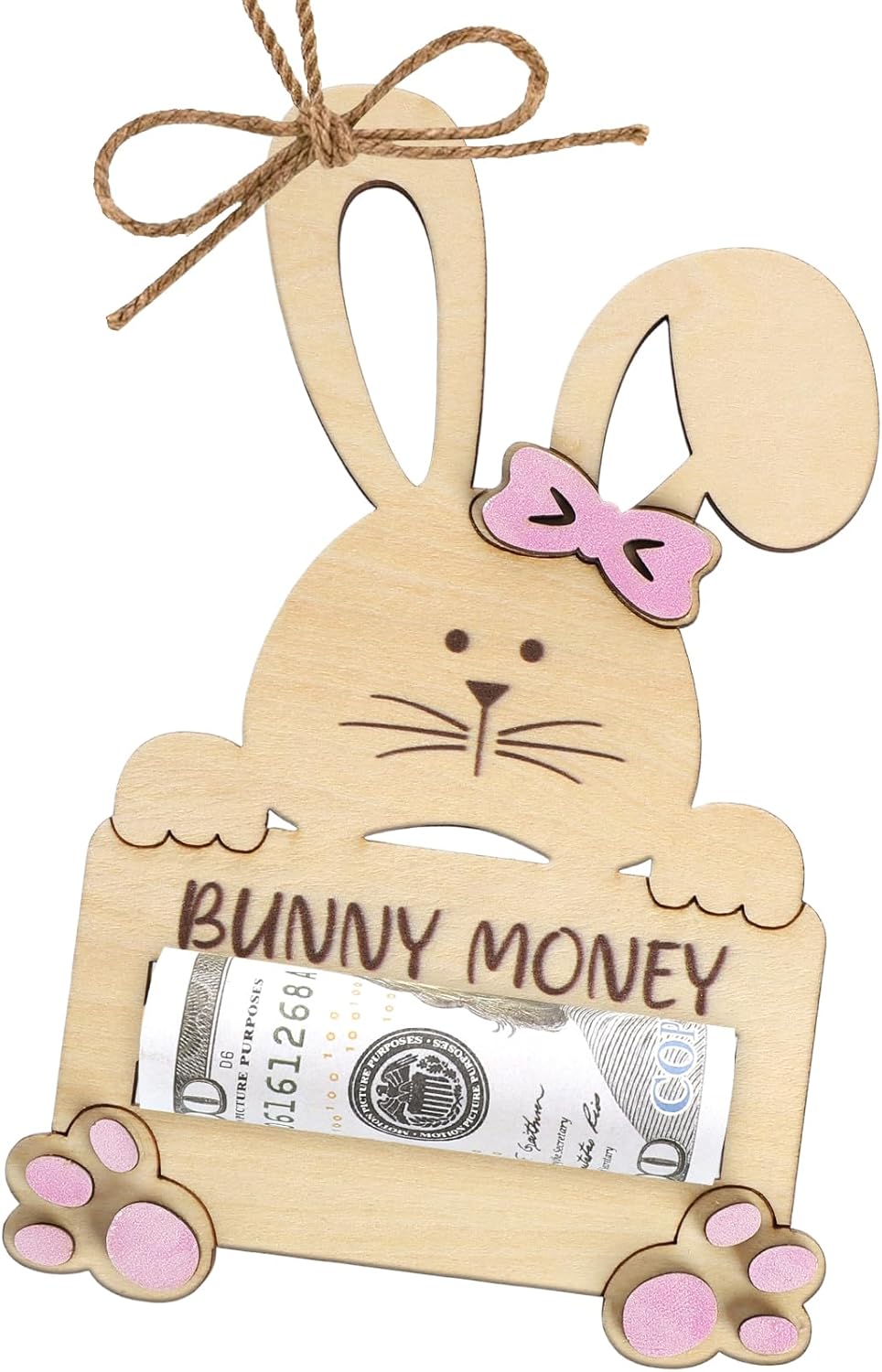 Yewfold Easter Bunny Money Holder for Cash, Cash Holder for Easter Basket Stuffers, Wooden Bunny Money Gift Ideas (Pink)