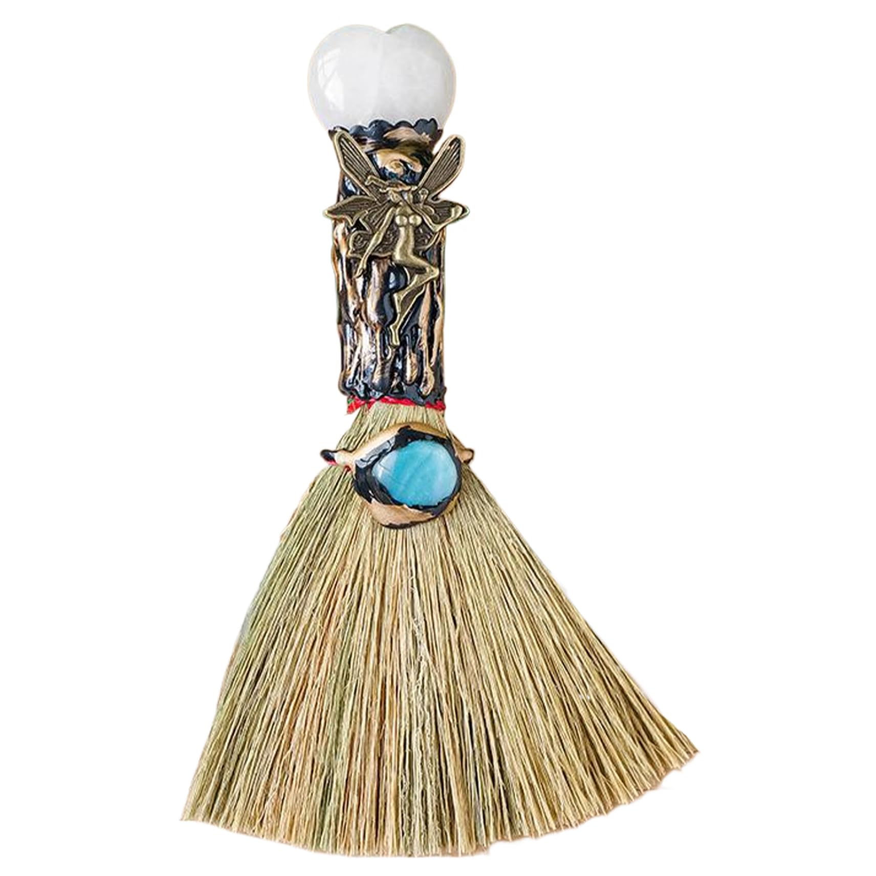 Tsawntd Halloween Witch Broom, Crystal Witch Wiccan Altar Broom, Broomstick with Heart-Shape Crystal, Halloween Decor for Cleansing Fengshui Broomstick Decor