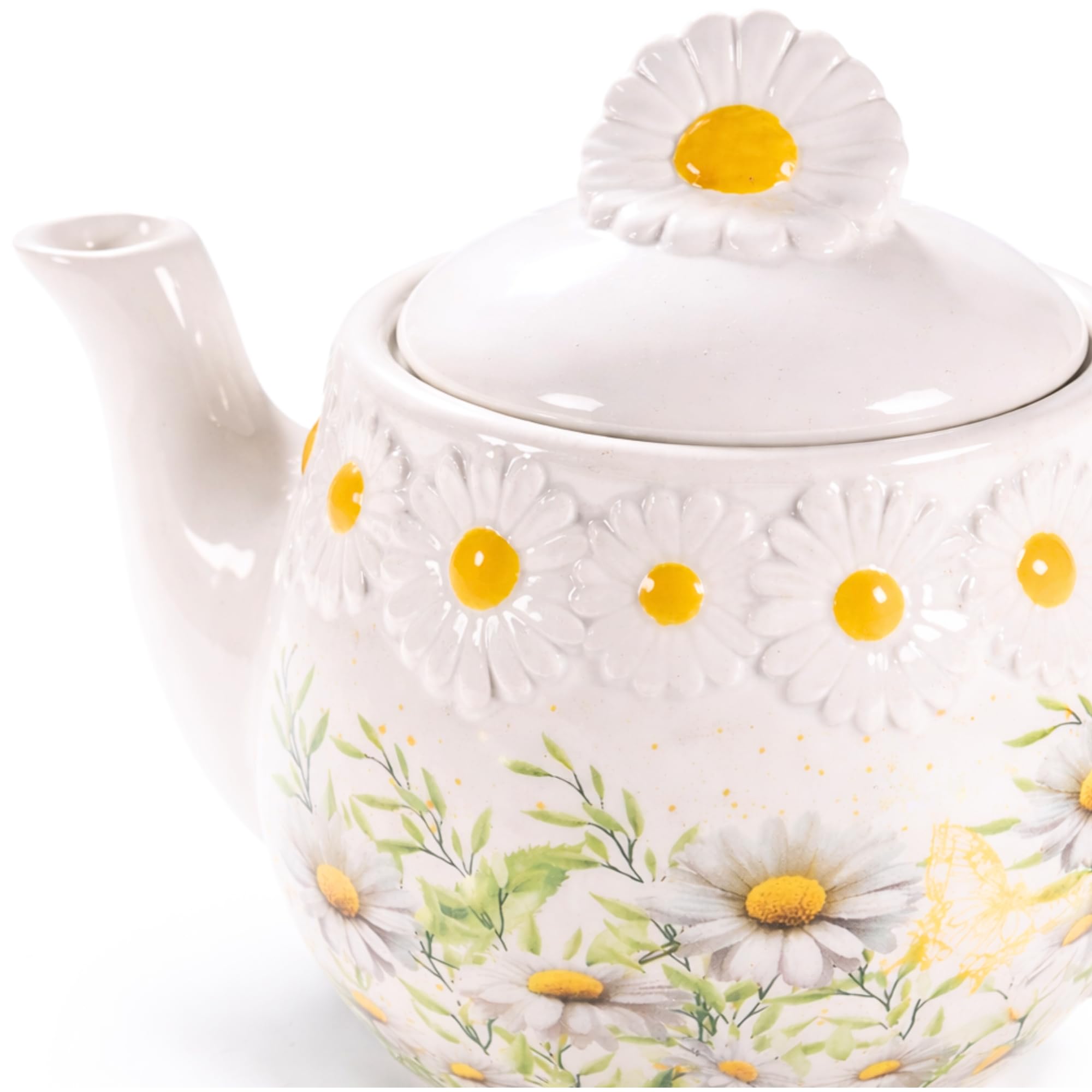 Théière en Céramique 650ml - Théière Motif Floral Relief pour 1 à 2 Tasses - Idéale Infusion et Tisane pour Amateur de thé - Idée Cadeau fête des mères