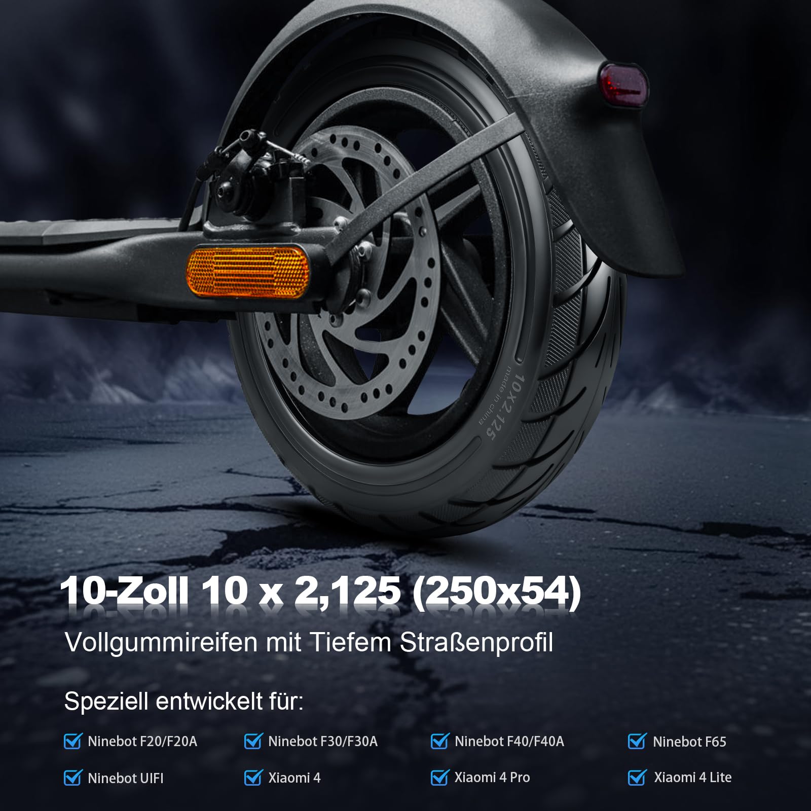 10x2,125 Vollreifen 250x54 Solide Reifen für Xiaomi 4/4 Pro(gen1)/4Lite(gen2)/Ninebot F40D 2/D38D Elektroroller Vollgummireifen Ersatzräder Wabenreifen Anti-Rutsch Pannensicher (1 Stück)