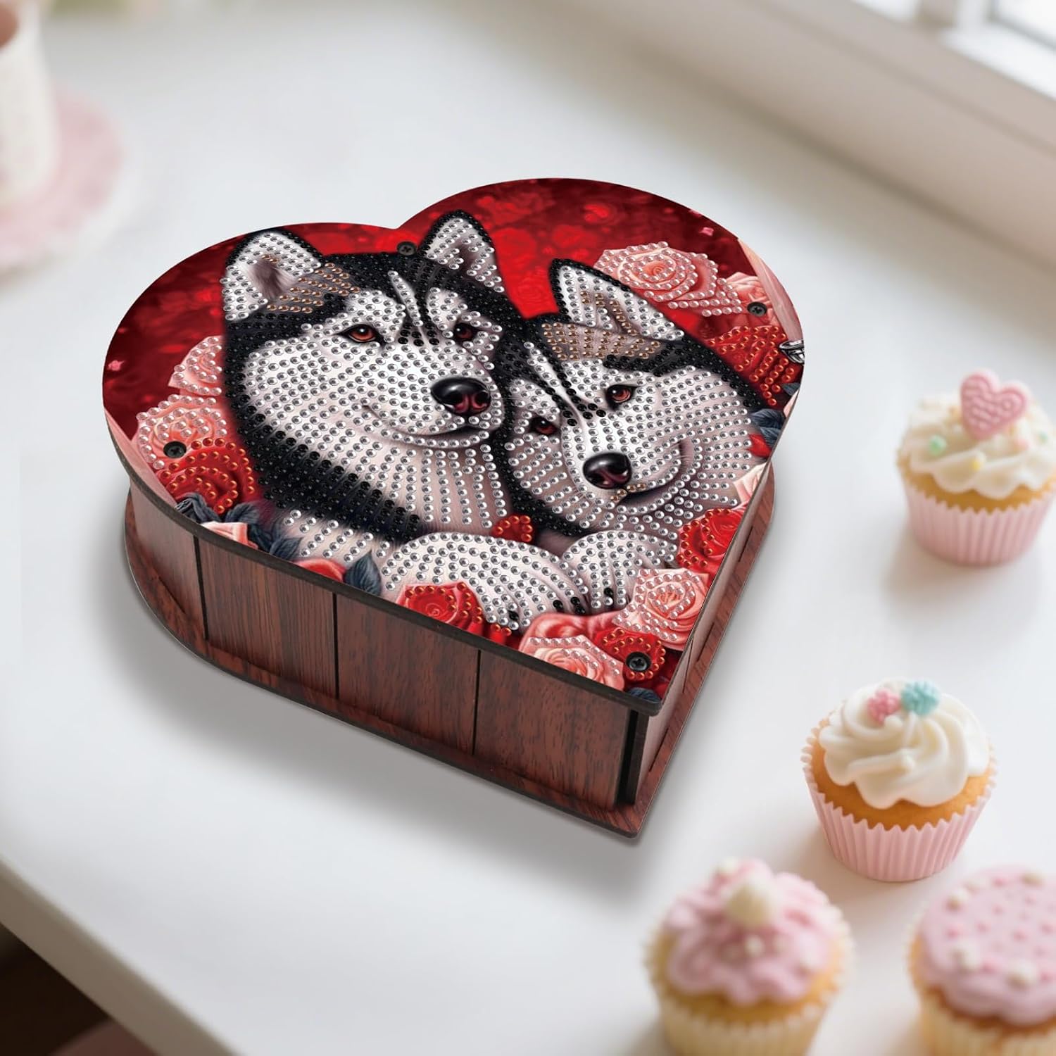 DIY Diamond Painting Kit Storage Box, Loving Dogs Diamond Decorative Craft Heart Shaped Kit, Desktop Item Storage, Multifunctional Creative Craft Gift image 5