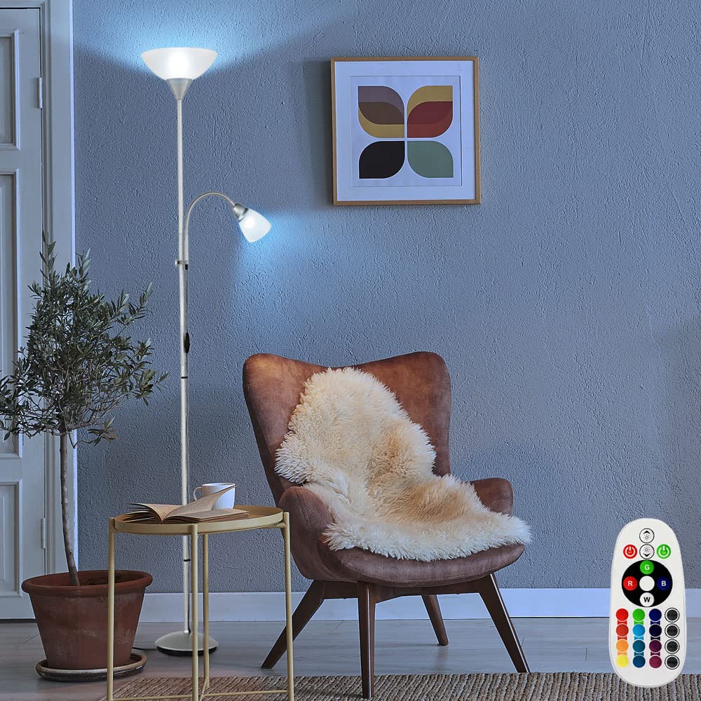 Deckenfluter dimmbar mit Fernbedienung LED Stehlampe, bewegliche Leselampe, RGB Farbwechsel, warmweiß, DxH 28 x 180 cm