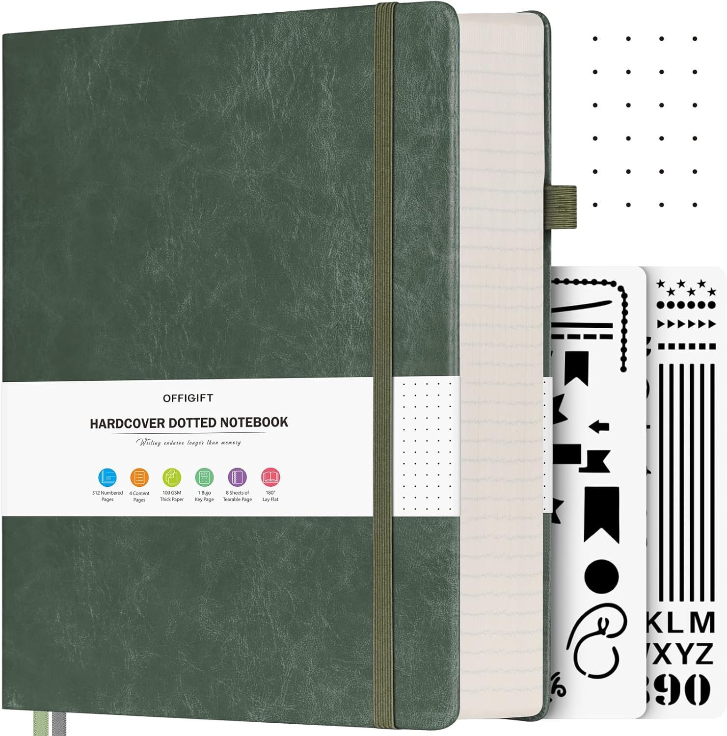Bullet Dotted Journal, Large A4 Hardcover Leather Journal, 312 Numbered Pages Thick Journal, 100gsm No Bleed Paper Dot Grid Notebook for Women Men, 8.5'' × 11'', Green