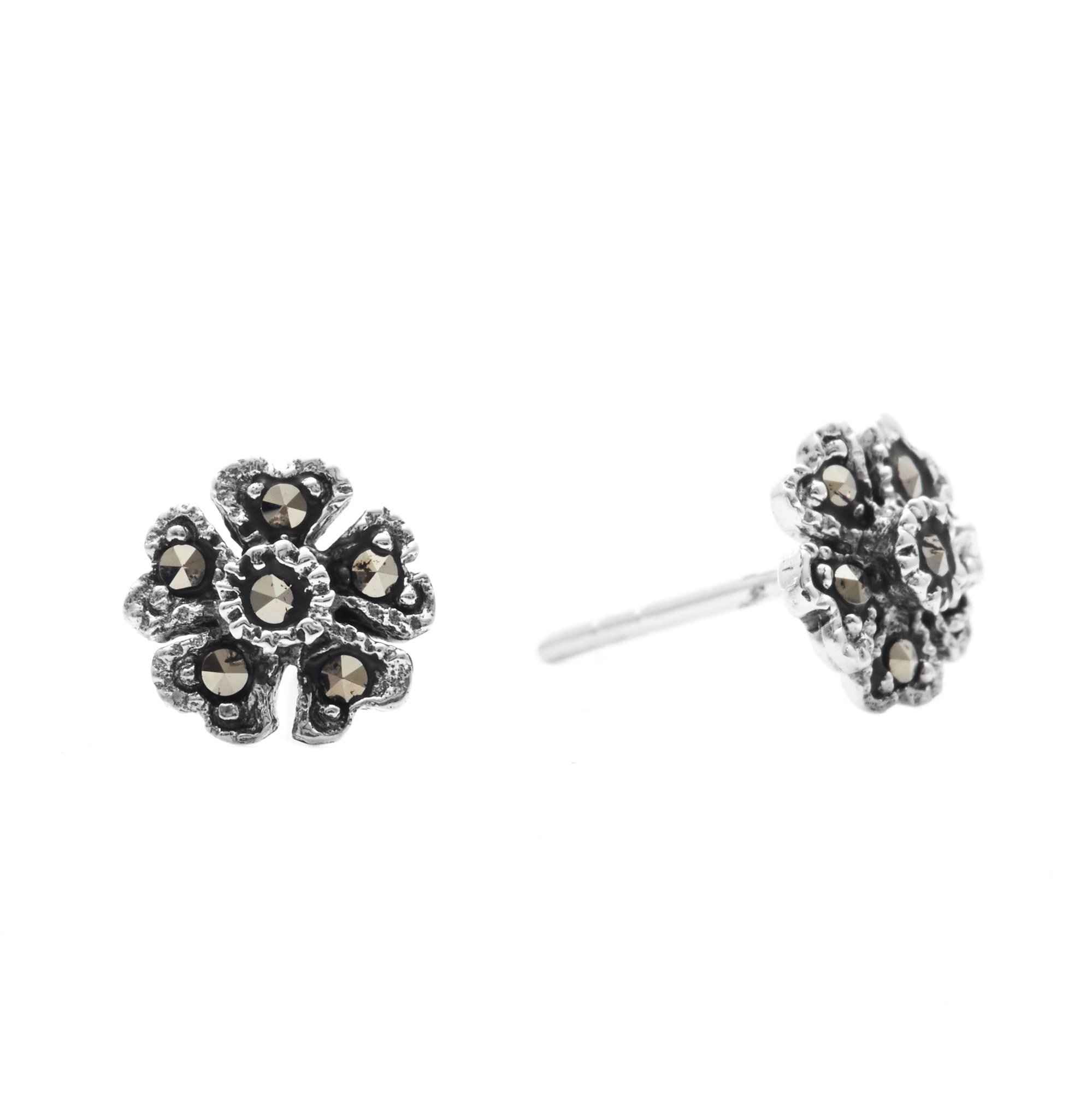 Silverly Orecchini a Bottone con Fiore Aperto in Argento
