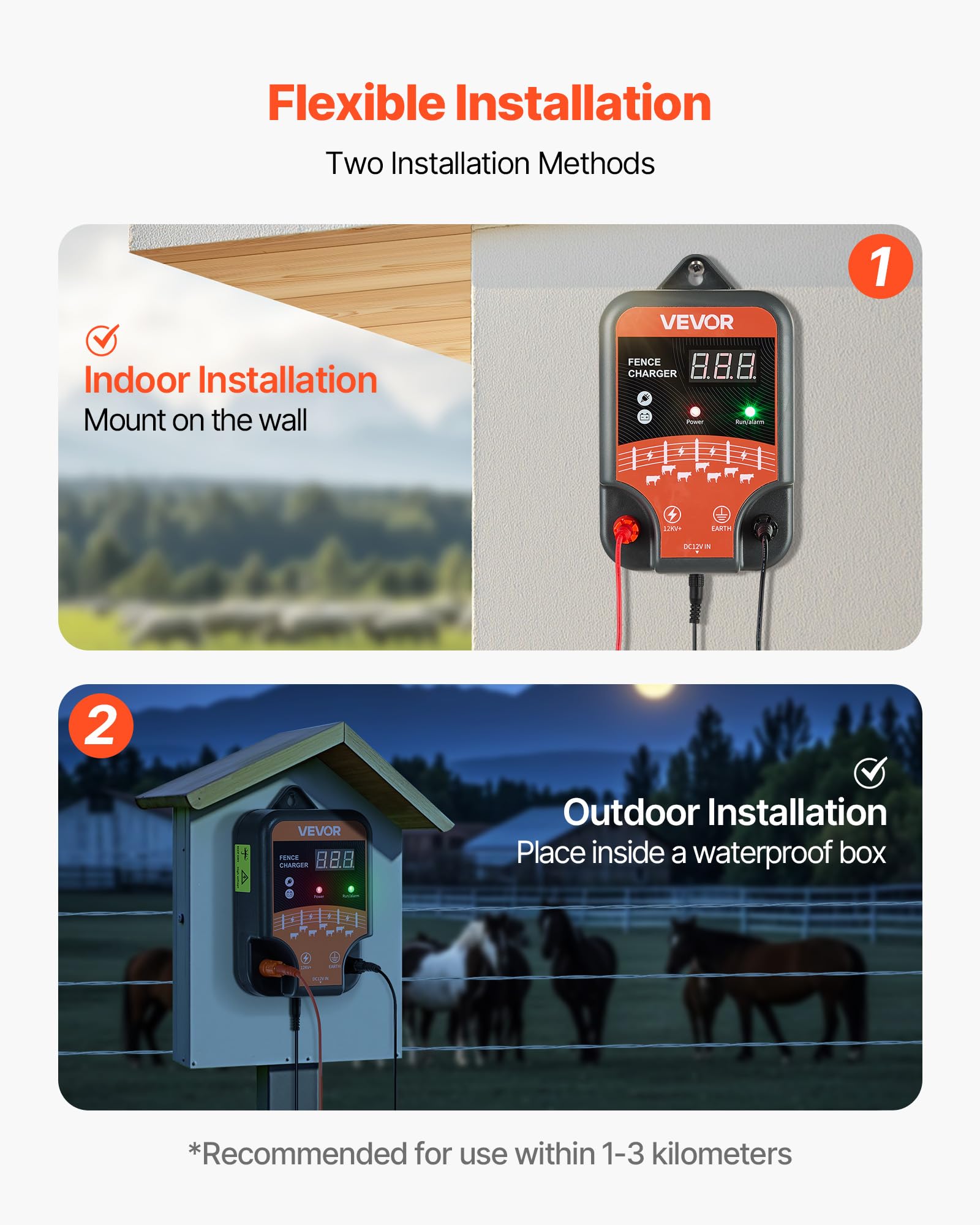 VEVOR Ładowarka do ogrodzeń elektrycznych, 10 kV, 3 J, ogrodzenie elektryczne AC/DC z wyświetlaczem LED, zapobiega przedostawaniu się dzikich zwierząt do drobiu hodowlanego