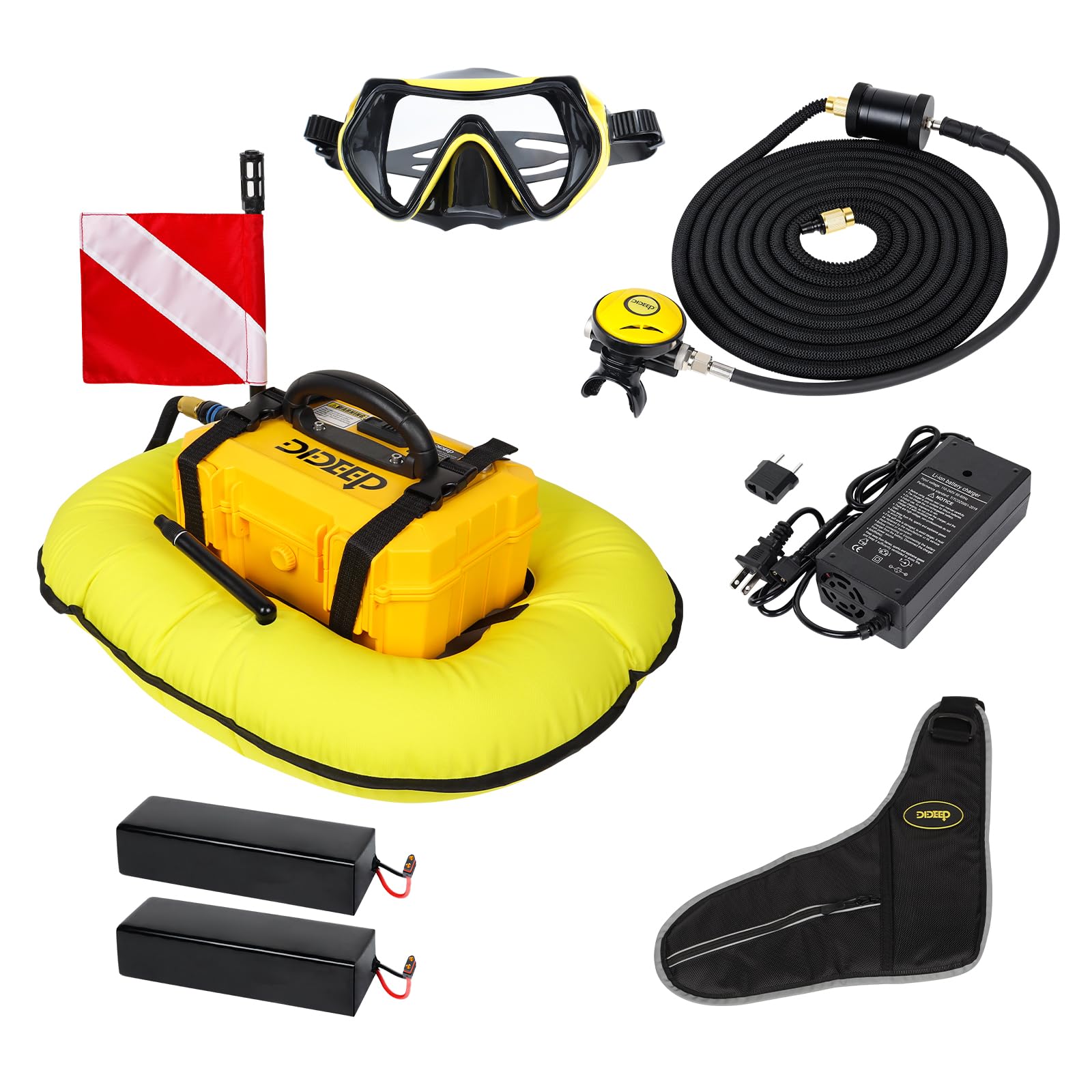 DIDEEP Ventilatore subacqueo, 5,5 ore di respirazione subacquea, serbatoio portatile ricaricabile per immersioni subacquee, compressore d'aria impermeabile, per immersioni ricreative e pesca
