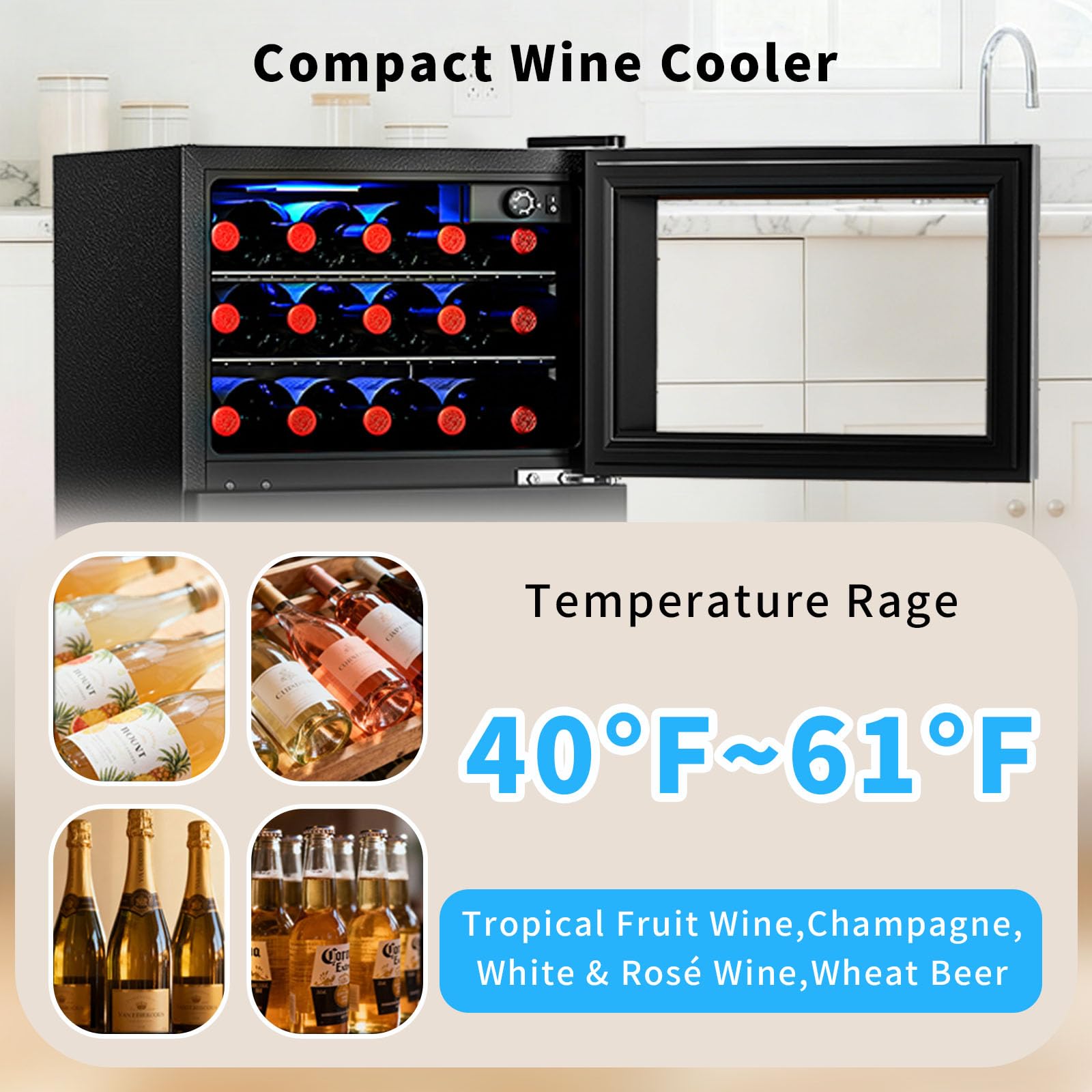 Antarctic Star 2.6 Cu. Ft. Mini Fridge With Freezer, Compact Refrigerator With Temperature Control, Reversible Door, LED Light, Energy Efficient For Home/Office/Bar/Bedroom on Fridge.com - View 3