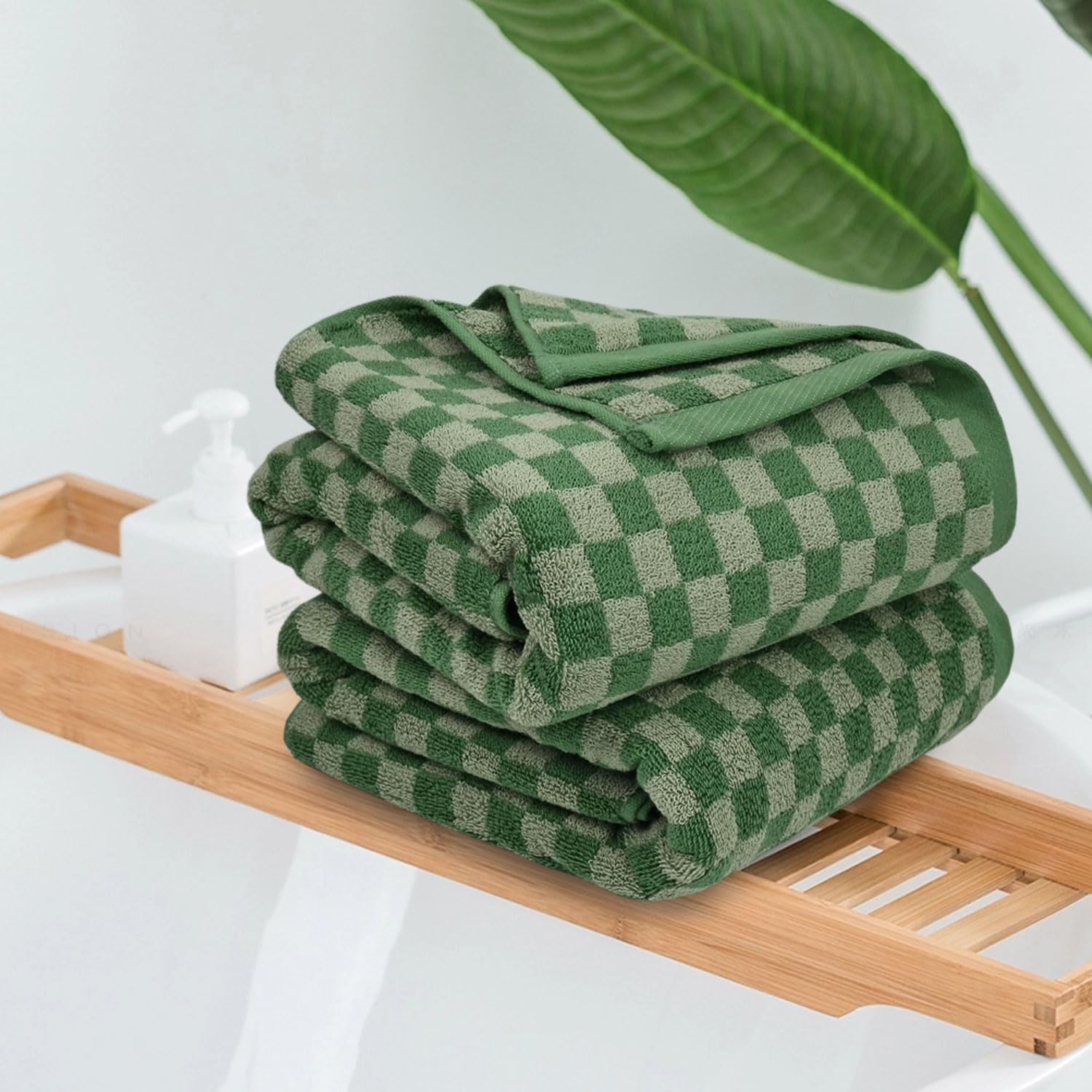 Jacquotha Toallas de baño de Lujo para baño, Color Verde a Cuadros (54 x 28 Pulgadas), Toallas de Ducha de algodón Suave y absorbentes, Paquete de 2 Toallas de Ducha de Uso Diario, Ligeras, de Secado