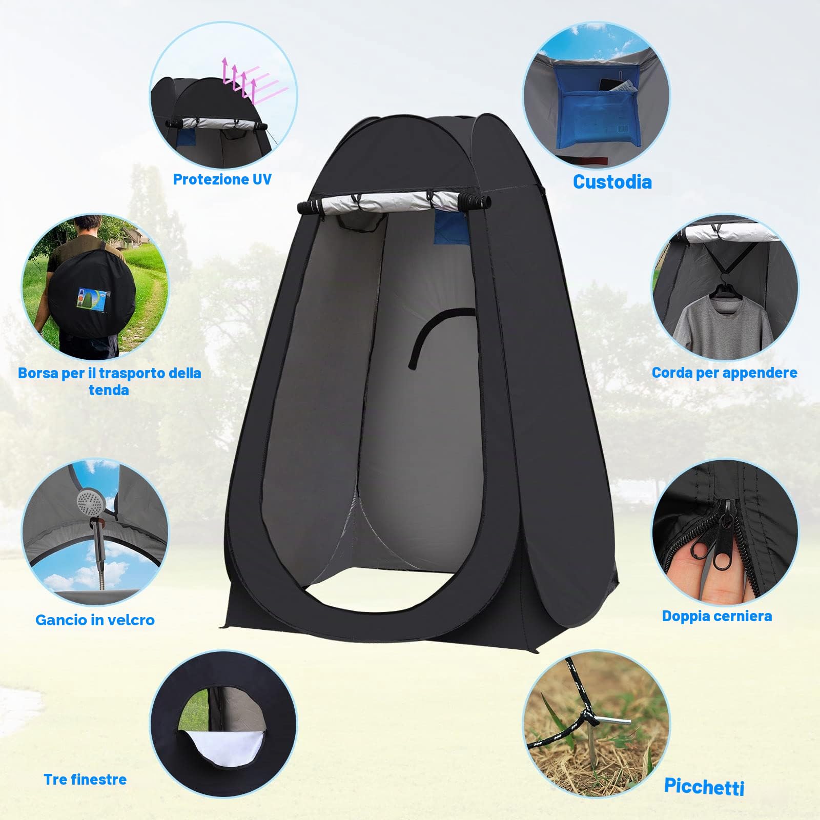 TUKAILAI Tenda da Bagno Pop-Up Portatile Protezione UV, Tenda da Doccia Esterno per Campeggio Spiaggia WC, Tenda da Doccia riparo dal sole 150 * 150 * 190CM