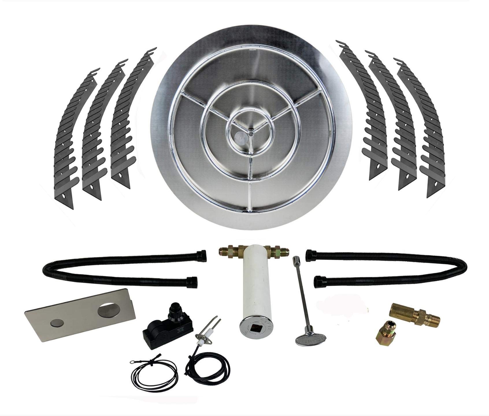 Stainless Steel Fire Pit Burner Pan & Ring Pro Kit for Liquid Propane, 36-Inch Pan, 30-Inch Ring, 250,000 BTU Max