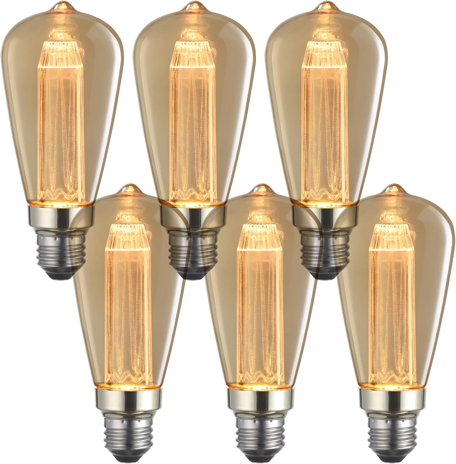 TORCHSTAR LED Vintage Edison Bulbs 3W, ST64 LED Light Bulb Dimmable, Amber, 40W Equivalent, E26 Base, Antique Decorative Light Bulbs for Pendant Light, Floor Lamps, 2000K Soft Warm, Pack of 6