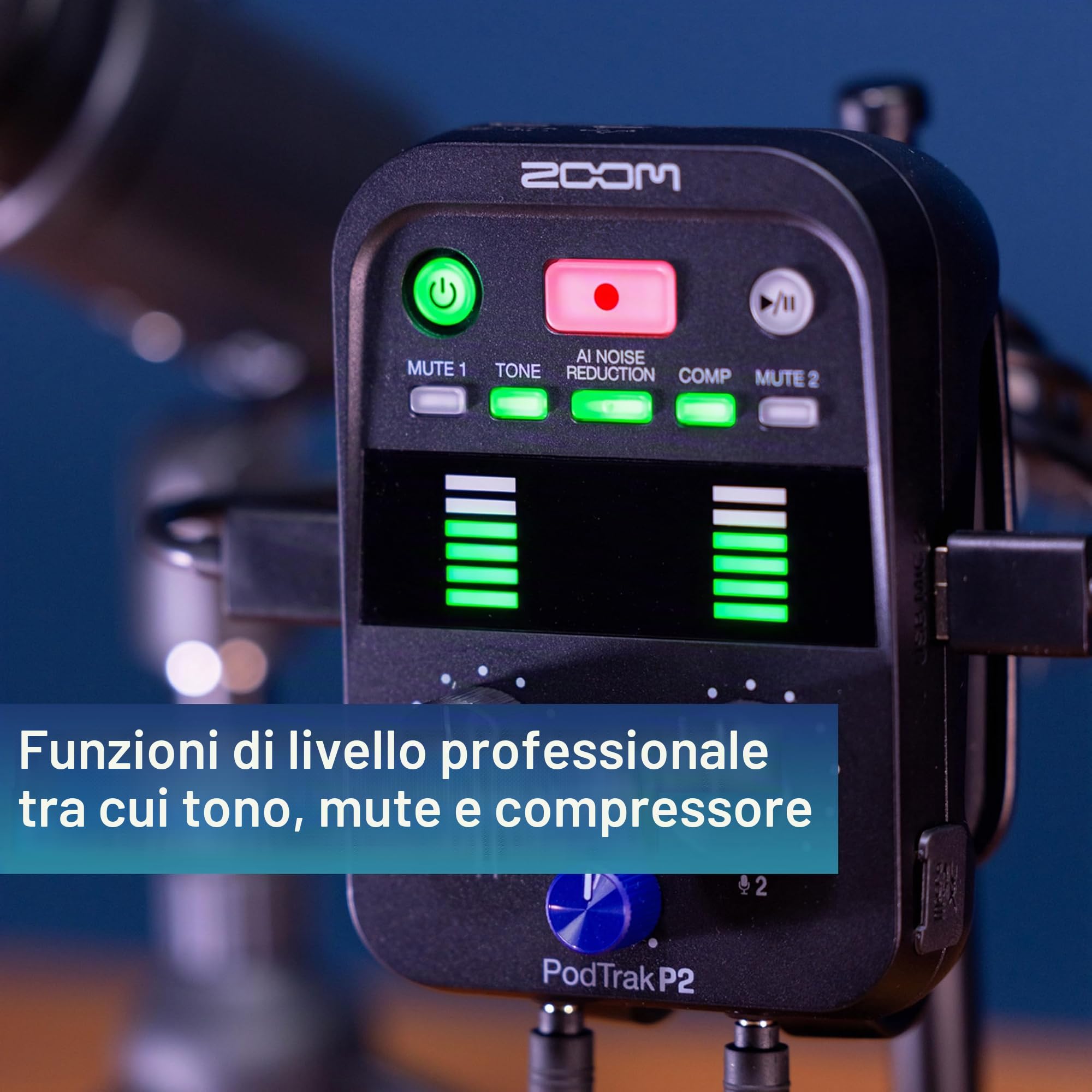 Zoom - P2 PodTrak Registratore Podcast Portatile, Mixer Podcasting e Interfaccia per Registrazioni Podcast Mobili in Qualità Audio Professionale, 2 Ingressi Microfono USB, Nero