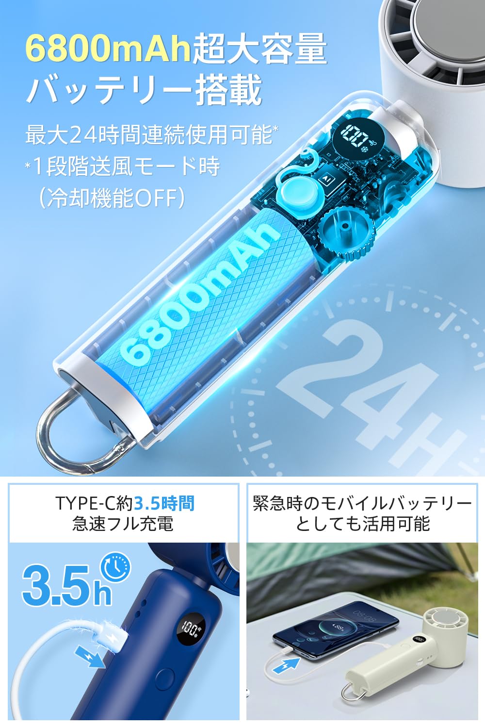 Amazon | 携帯扇風機 ハンディファン 【2026新設計 SP暴風モード付き
