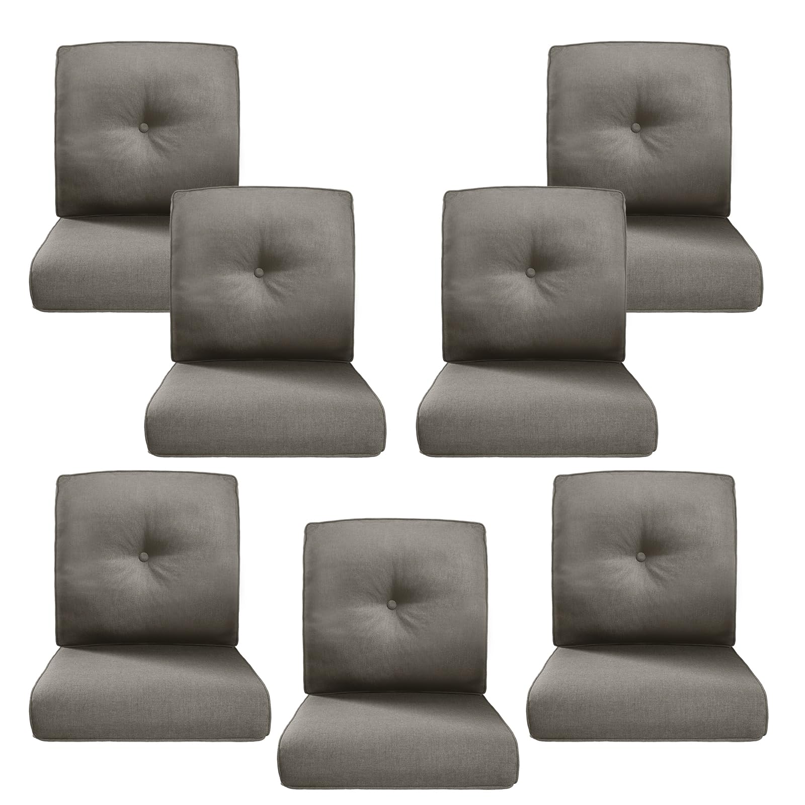 Luxury 4" Thick Outdoor Cushion Set of 7 - 22x24 Patio Furniture Cushions with 28D High-Density Foam, Water-Resistant &amp; Fade-Resistant Fabric, Removable Covers for Patio Furniture Sofa Couch -Grey