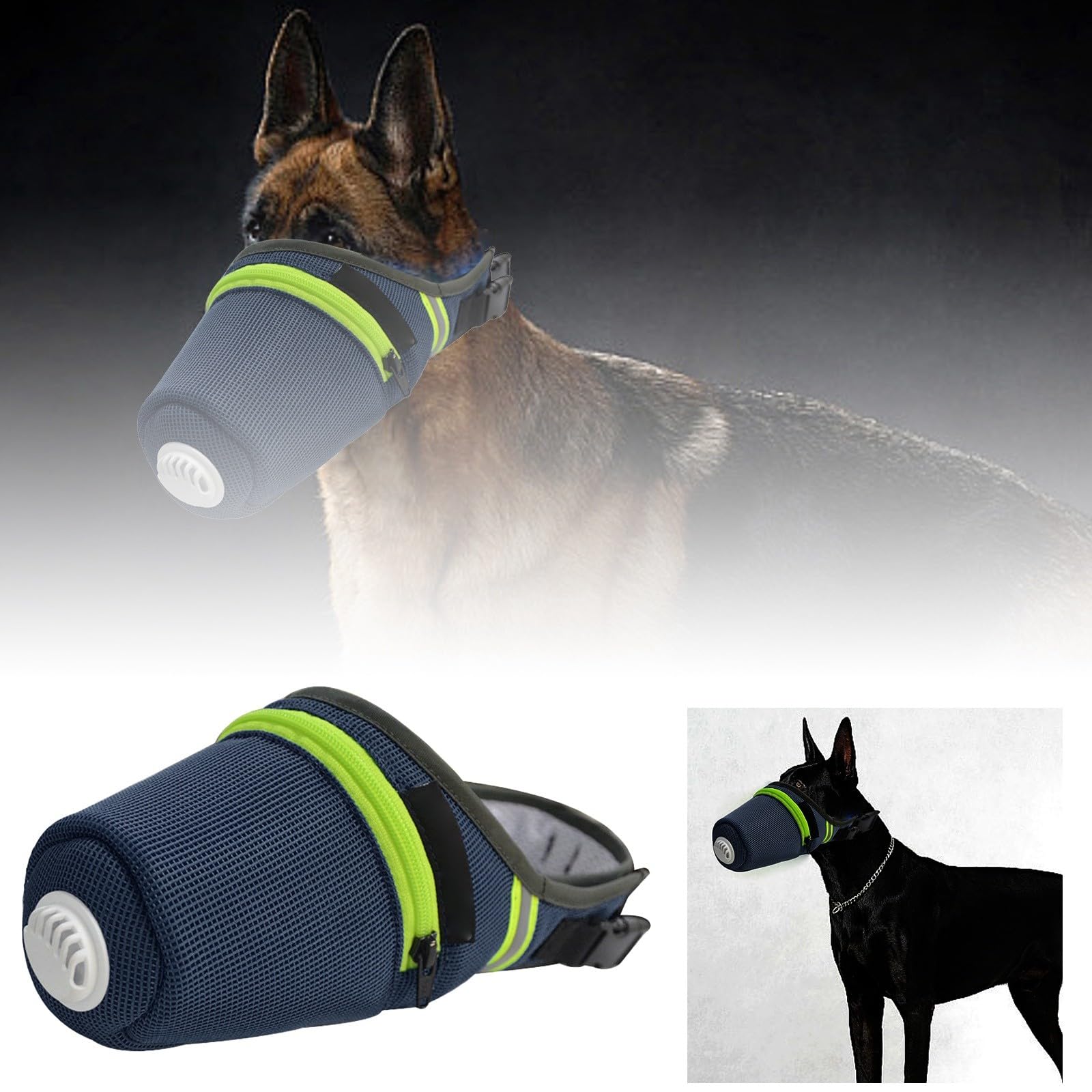 Dog Mask, Reusable Breathable Dogs Air Filter Masks, Adjustable Gas Face Masks, Dog Smoke Masks Respirator Masks, Muzzle for Large Dogs and Small (Navy, M)
