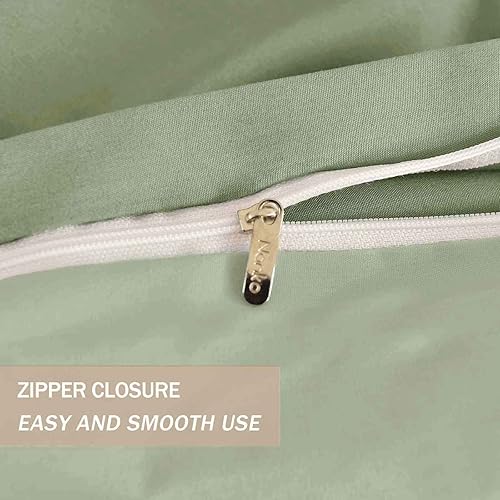 Miniatura 6 de Nanko Juego de funda de edredón tamaño matrimonial, color verde salvia, 3 piezas, 80 x 90 pulgadas, microfibra de lujo, funda de consoladoredredón