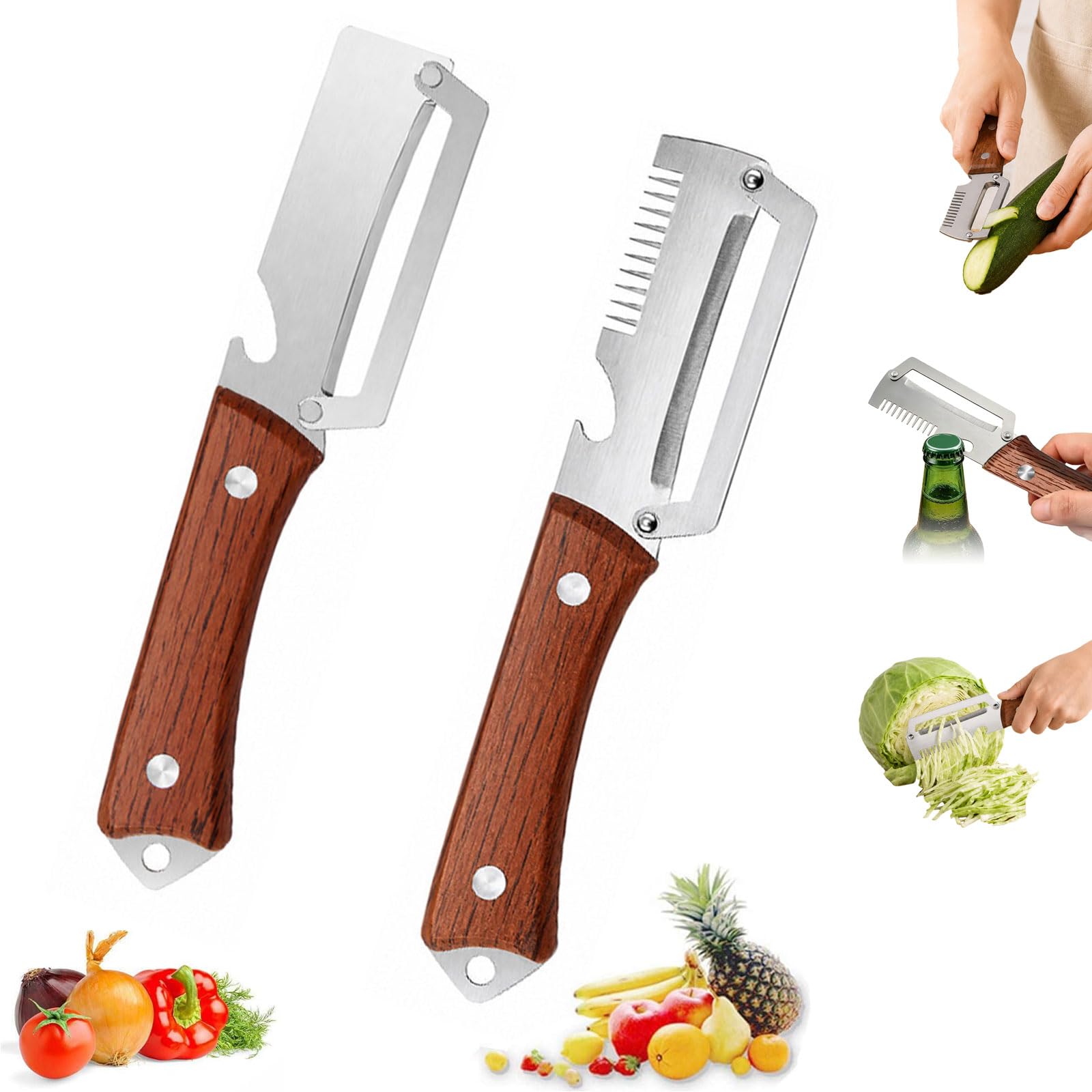 Multifunctional Peeler, 2 Pcs Upgrade Set - Peeler, Bottle Opener, Grater