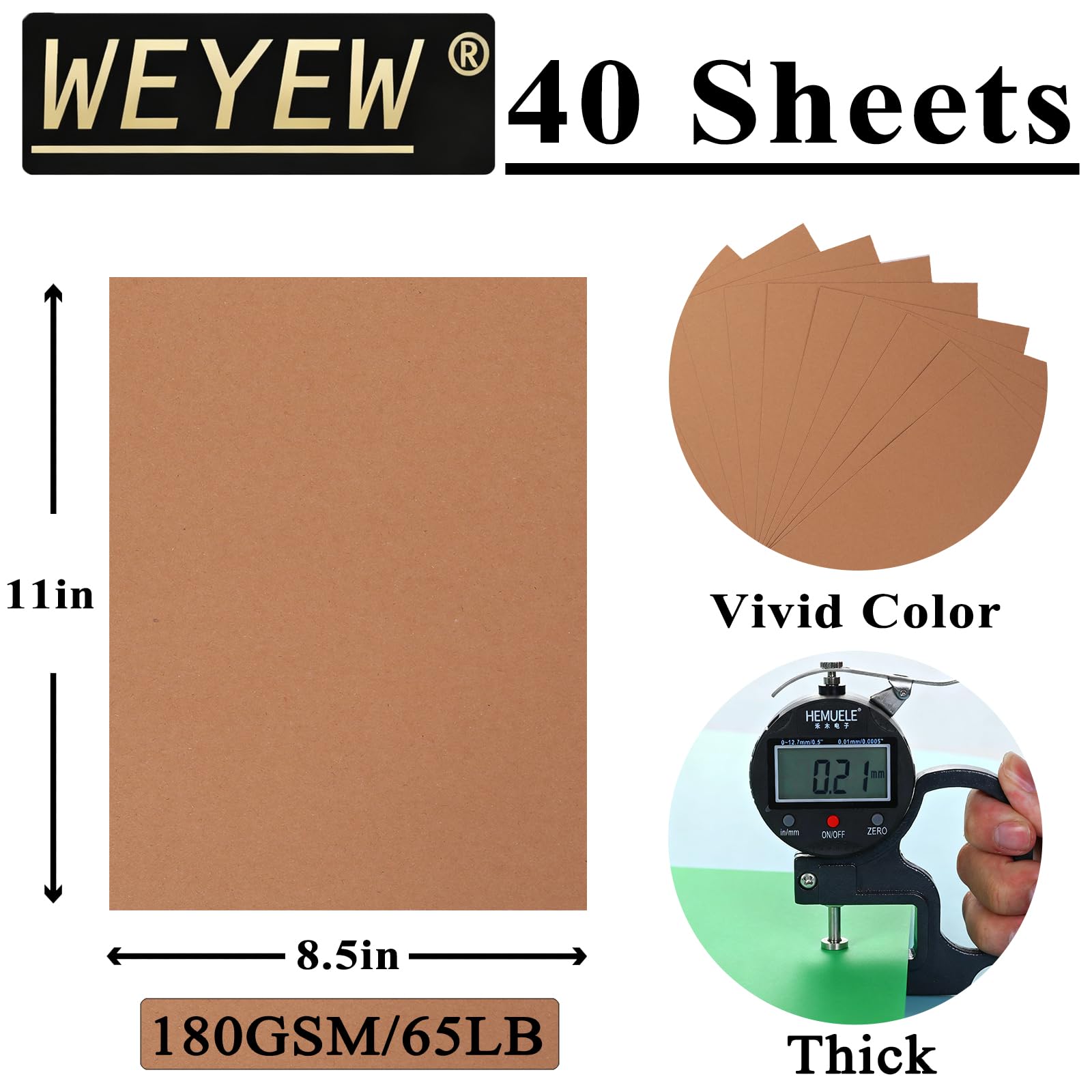 Cartulina kraft de 8.5 x 11 pulgadas, 40 hojas de 65 libras/180 g/m², papel de impresora de cartulina para invitaciones, menús, bodas, tarjetas de bricolaje, suministros escolares para niños