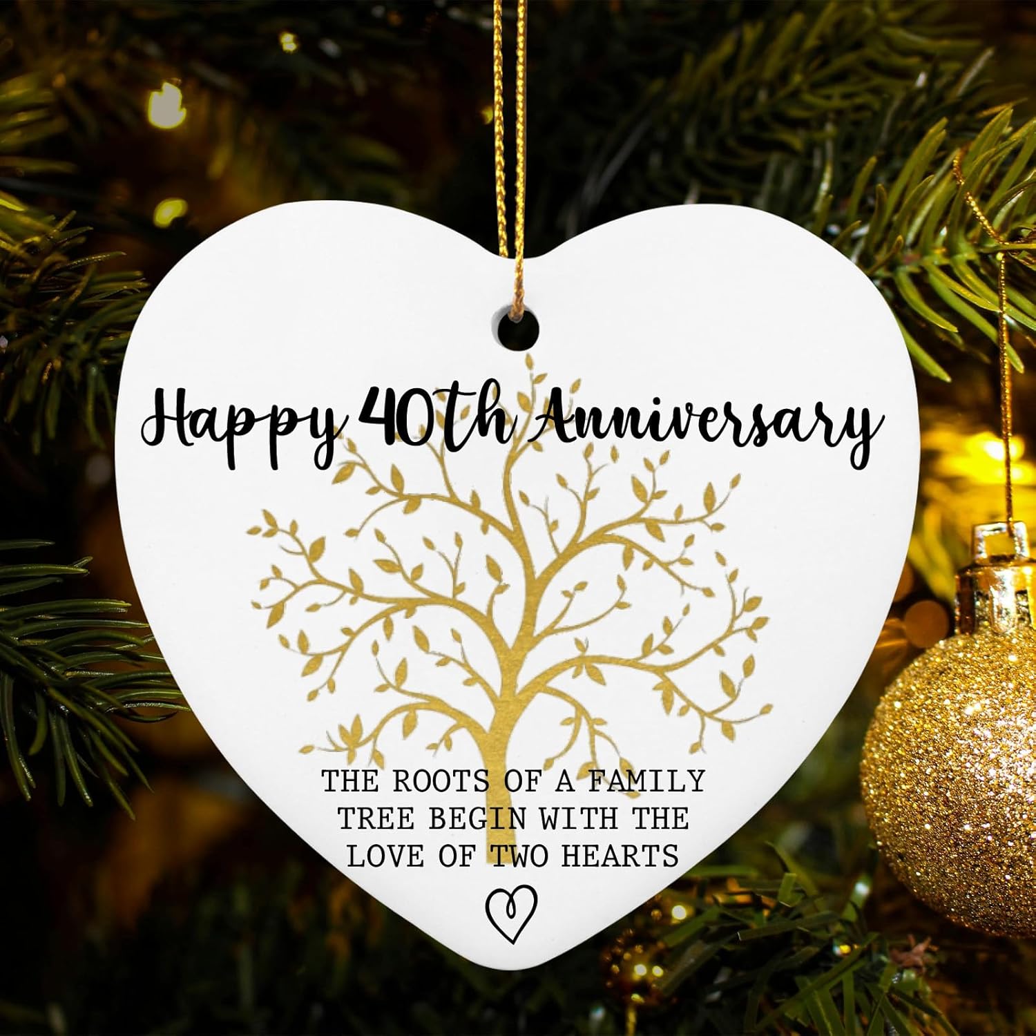 Gifts for 40th Wedding Anniversary - 40th Wedding Anniversary Ornament 40 Marriage Ornament - 40 Anniversay Married Gifts - 40 Marriage Gift for Parents Couple- Ceramic Heart Hanging Ornament - Image 4