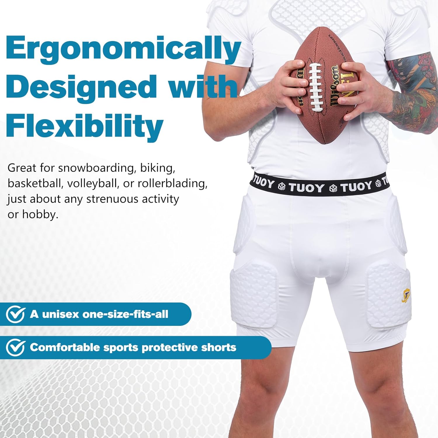 Football Girdle Adult Padded Compression Shorts 5-Pads Girdle Hip and Thigh Protector for Baseball Football Basketball Black - Image 5