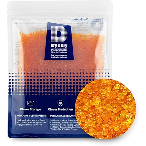"Dry & Dry" [1.2 LBS] Premium Orange Indicating Silica Gel Desiccant Beads(Industry Standard 3-5 mm) - Rechargeable Silica Gel Beads(1.2 LBS)