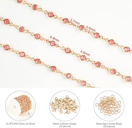 Miniatura 37 de KYUNHOO 16.4 Feet Gold Plated Chain for Jewelry Making Black Rhinestone Bead Chain with Jump Rings and Lobster Clasps Jewelry Craft DIY Decoration