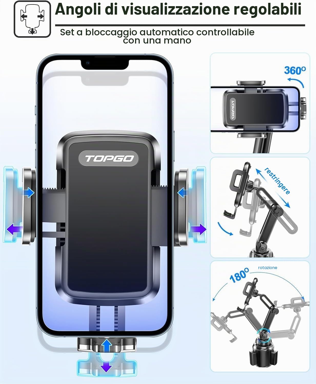 Supporto portabicchieri, supporto per telefono cellulare, supporto per cellulare per iPhone 14, Samsung e altri smartphone (Black)
