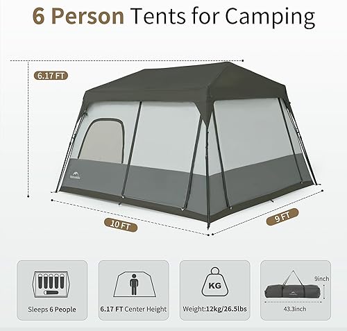 Vista 2 de Naturehike Cape - Tienda de Campaña para 4/6/8 Personas, Tienda de Campaña Instantánea de Fácil Instalación 60S, Tienda Pop-up, Impermeable, Grande