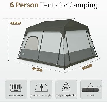 Naturehike Cape 4/6/8 Person Camping Tent, 60S Easy Setup Instant Tent Pop up Tent, Waterproof Large Tall 6/8 Person Tents for Camping, Car Camping