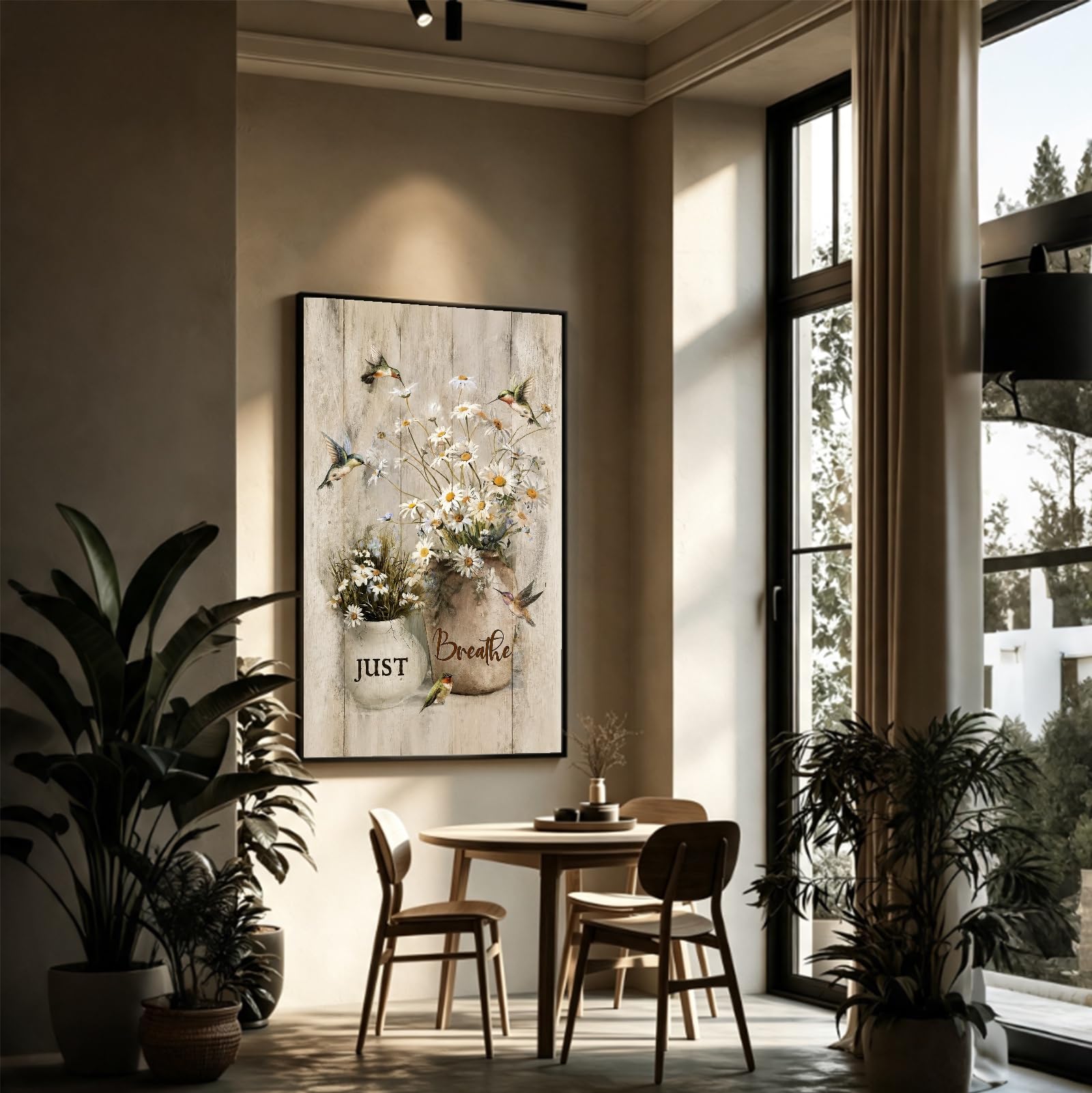 Générique Affiche Encadrée De Fleurs Marguerite Et Colibri, Impression Sur Toile, Art Rustique Ferme, Peinture Murale Élégante, Images Imprimées, Décoration D'intérieur for Salon, Chambre À Coucher